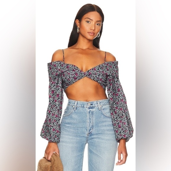 Lovers + Friends Pearl Top, Blue Floral Multi, Size S - Picture 1 of 11